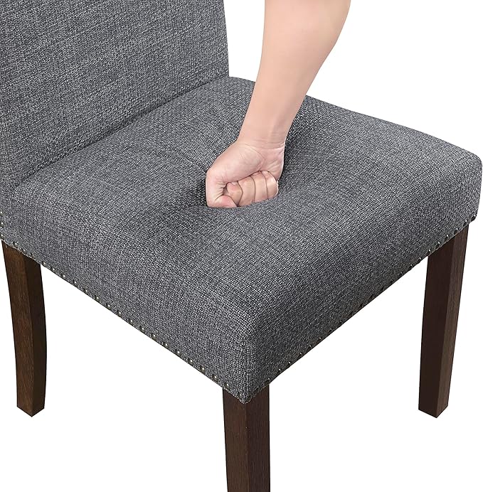 Lexicon Upholstered Dining Chairs Set of 2 - Soft Durable Fabric Armless High Back Kitchen Modern Dining Room Chairs for 2, Nailhead Trim Side, Brushed Brown Sturdy Wooden Frame, Easy Assembly, Gray