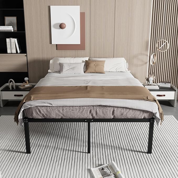 VECELO 18" Queen Size Metal Platform Tall Bed Frame,Heavy Duty Steel Slat/Easy Assembly Mattress Foundation/No Box Spring Needed