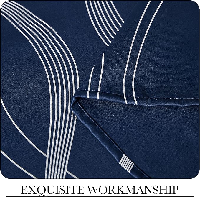 NICETOWN Blackout Curtain Panels 95 inches Long for Patio Door, Window Treatment Energy Saving Thermal Insulated Foil Printed Wave Lines Blackout Drapes for Living Room (Navy Blue, 1 Pair, 52" Wide)
