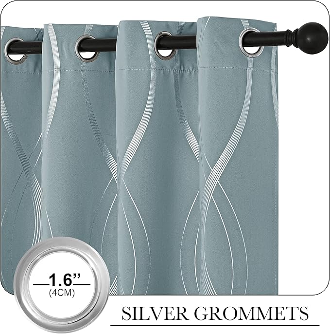 NICETOWN Room Darkening Curtains for Living Room, Stormy Sea, 2 PCs, 52 inch by 84 inch, Easy Care Solid Thermal Insulated Grommet Room Darkening Curtains/Panels/Drapes for Bedroom Decoration