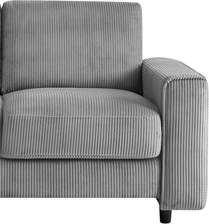 AC Pacific Derek 66" Modern Corduroy Couch for Living Room, Tufted Loveseat Sofa with Plush Upholstery, High-Density Foam, Sleek Black Legs, Durable Wooden Frame, Loveseat, Grey