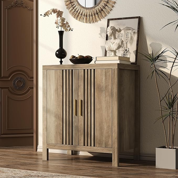 Sideboard Buffet Cabinet with Storage, Farmhouse Storage Cabinet Kitchen Buffet Cabinets, Wood Coffee Bar Sideboard for Kitchen, Entryway, Living Room, Natural Oak