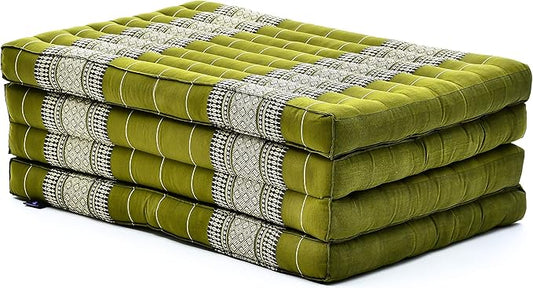 Leewadee Trifold Mattress Standard – Comfortable Thai Massage Pad, Foldable Floor Mattress Filled with Kapok, Perfect to Use as a Sleeping Mat 79 x 28 inches, Green