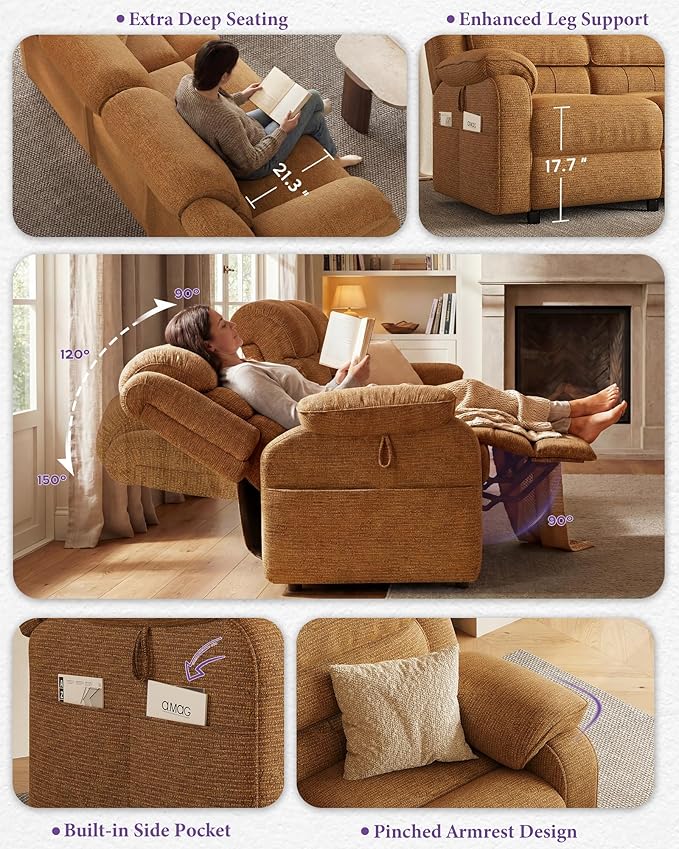TYBOATLE Power Reclining Sofa, 3 Seater Electric Reclining Sofa with Dual Motors and Remote Control, Chenille Couch w/Side Pockets for Living Room,Game Room, 76.5" Wide (Brown)