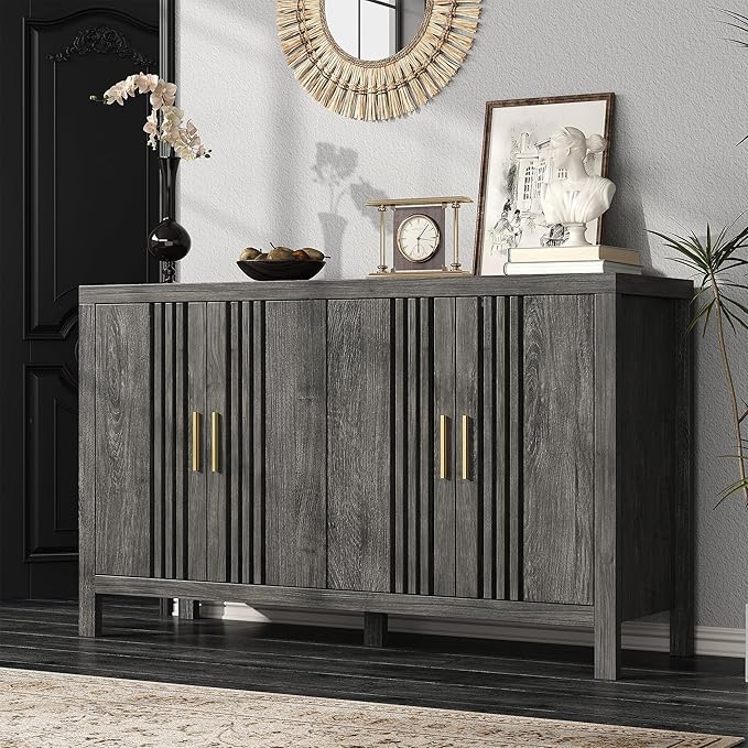 Sideboard Buffet Cabinet with Storage, 55" Large Kitchen Buffet Cabinets Farmhouse Storage Cabinet, Wood Coffee Bar Sideboards for Kitchen, Entryway, Living Room, Grey Oak