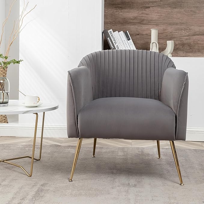 Contemporary Velvet Accent Chairs for Living Room, Bedroom and Entryway, Modern Armchair with Sleek Metal Legs, Elegant Seating Solution for Small Spaces, Grey