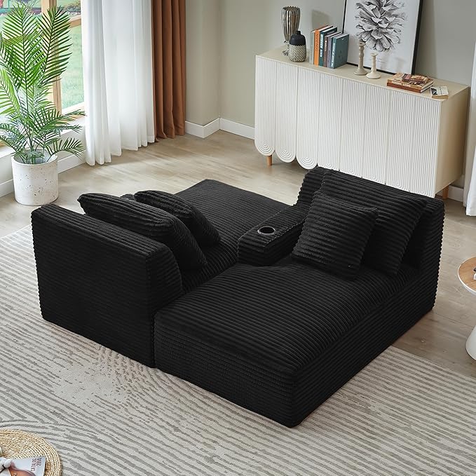 Eafurn Oversized Double Chaise Lounge Indoor with Cup Holders & Side Pocket, 71" Plush Corduroy Boneless Chaise Lounge Sofa with High Density Sponge & Deep High Seat Comfy Sleeper Couch Bed | Breathable material, No Assembly, 52" Deep Seat, 19.7" High ...