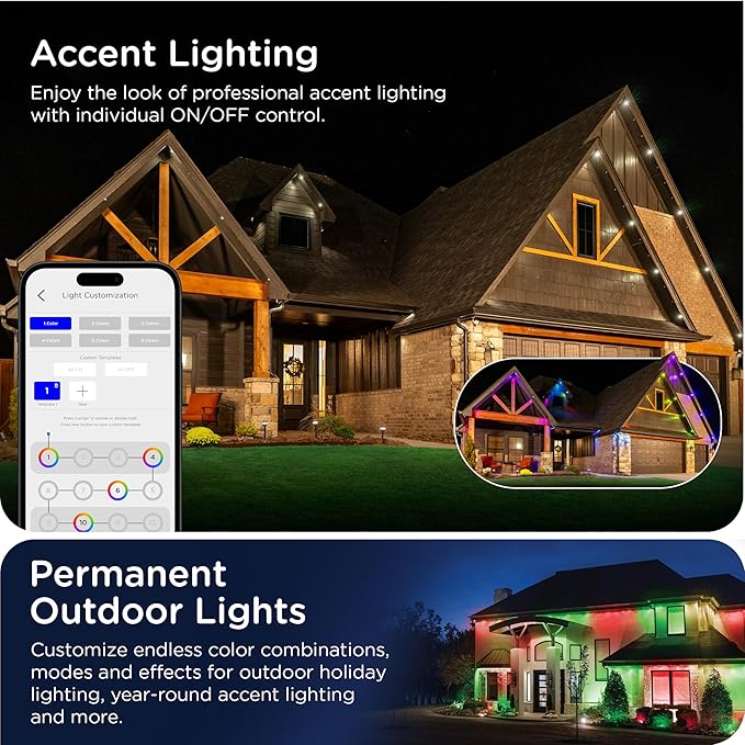Enbrighten VIBE Eternity Permanent Outdoor Lights, 50ft, 36 RGBWIC LEDs, Smart Everyday Accent Lights, IP67 Waterproof, Compatible with Alexa, Google Home, White, 81102