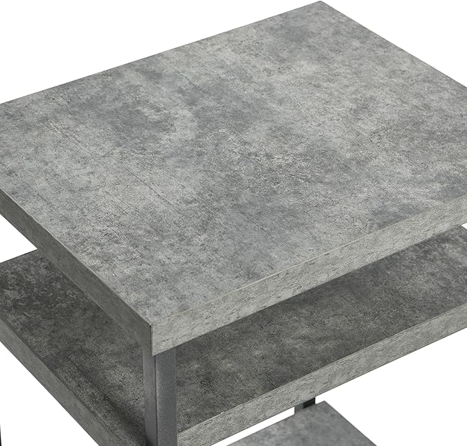 Household Essentials Jamestown Rectangular Side End Table with Storage Shelves Rustic Slate Concrete and Black Metal