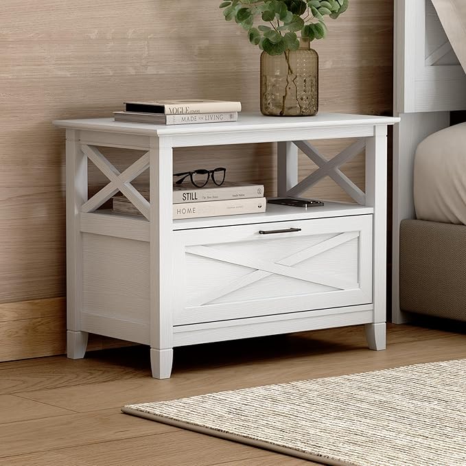 Bush Home 32-inch Nightstand with Drawer, Bedroom Furniture, Key West Collection, Pure White Oak