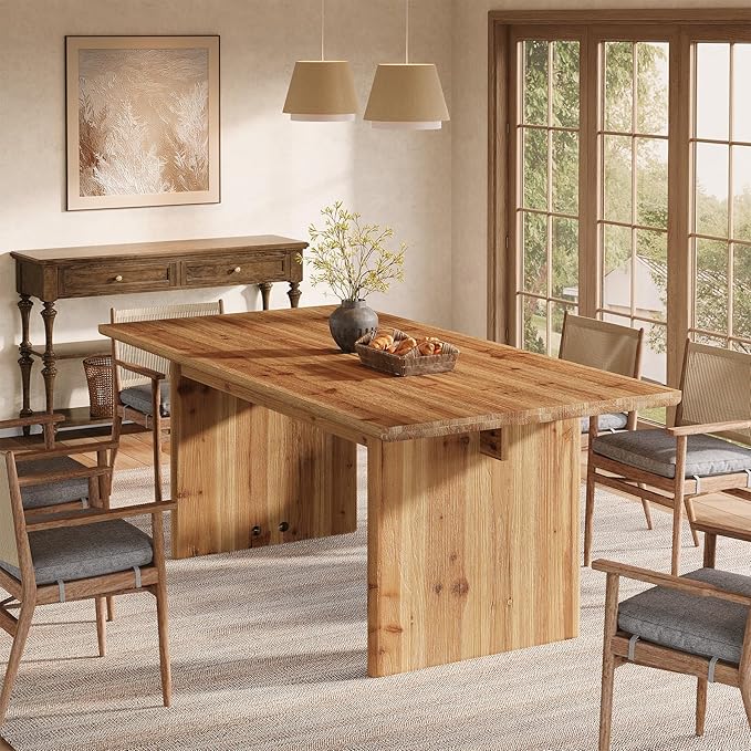 LITTLE TREE Solid Wood Dining Table for 6, 63 Inches Farmhouse Rectangle Kitchen Dinner Tables for Dining Room, Kitchen, Living Room, Rustic Brown