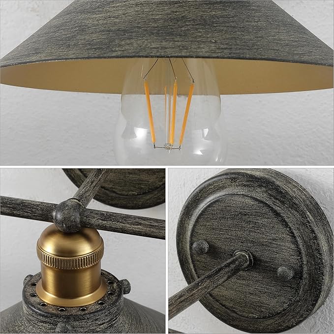 JONATHAN Y 7.88" Rustic Dark Gray/Brass Gold 1-Light Industrial Farmhouse Metal Vanity Light Wall Sconce, Metal Shade for Bathroom Mirror, Kitchen, Entryway, LED Bulb Included (JYL7428D)