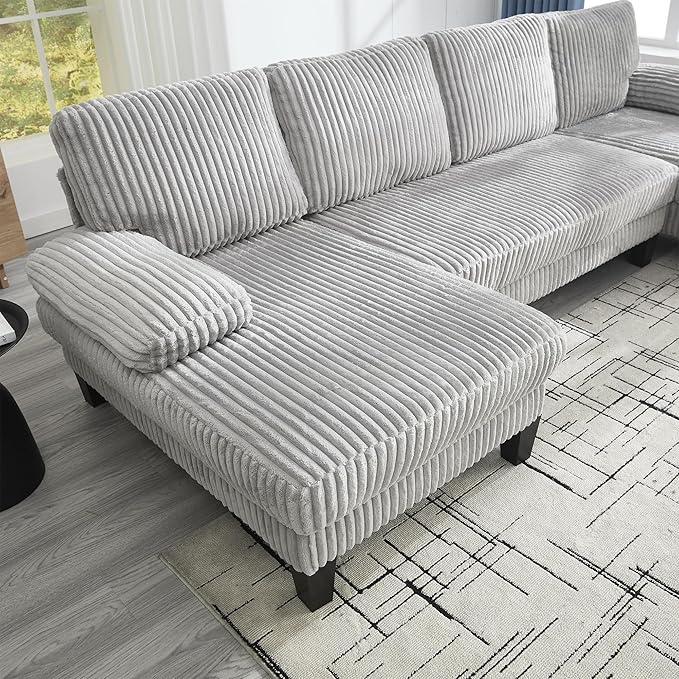 Eafurn Symmetrical U Shaped Sectional Sofa with Double Chaise Lounge,Modern Corduroy Upholstered Oversized Corner Couch, Deep Seat Comfy 4-Seater Sofa w/Pillow-top Armrest for Living Room