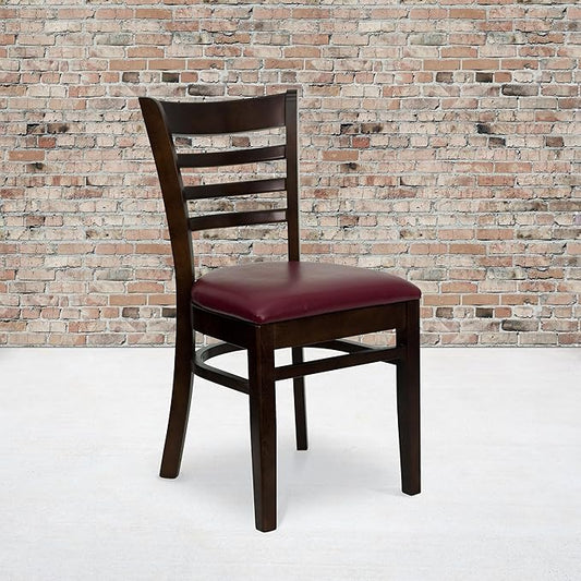 Flash Furniture HERCULES Series Ladder Back Walnut Wood Restaurant Chair - Burgundy Vinyl Seat