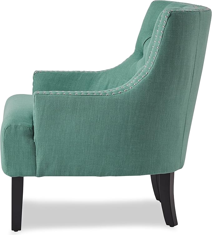 Homelegance Accent Chair, Chenille Upholstered Armchair, Sloped Arms, Button Tufted Cushion Back, Nailhead Trim, Solid Wood Legs, Single Sofa Chair for Living Room, Office, Bedroom, Teal