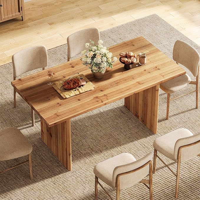 LITTLE TREE Solid Wood Dining Table for 6, 63 Inches Farmhouse Rectangle Kitchen Dinner Tables for Dining Room, Kitchen, Living Room, Rustic Brown