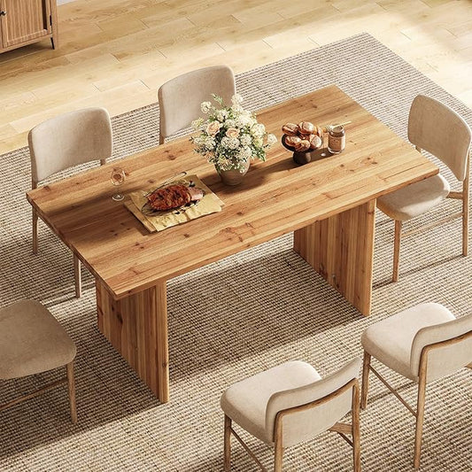 LITTLE TREE Solid Wood Dining Table for 6, 63 Inches Farmhouse Rectangle Kitchen Dinner Tables for Dining Room, Kitchen, Living Room, Rustic Brown