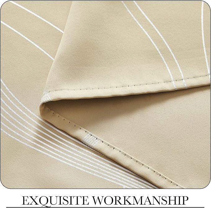 NICETOWN Blackout Curtains 90" Long 2 Panels, 52", Biscotti Beige, Foil Printed Wave Lines Energy Saving Thermal Insulated Blackout Draperies for Patio Hall Studio