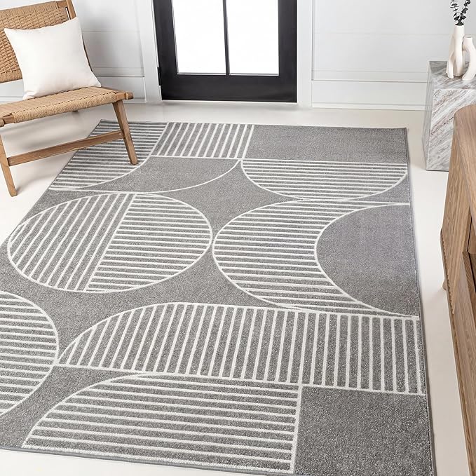 JONATHAN Y Nordby High-Low Arch Striped Gray/Cream Indoor/Outdoor Area Rug, 4x6, Contemporary, Bohemian, Transitional for Bedroom,Kitchen,Living Room,Non Shedding (SCN104C-4)