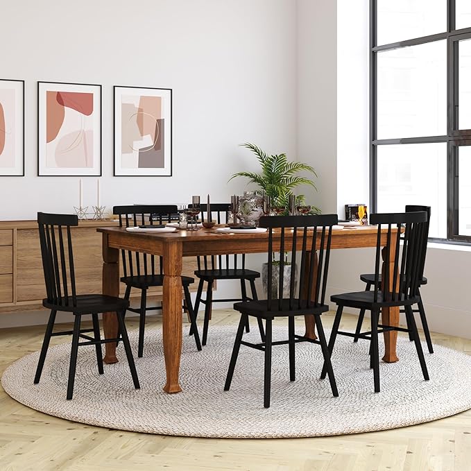 Taylor & Logan Lennox 60" Solid Wood Dining Table in an Walnut Matte Finish, Seating for 6, Stylish Turned Wooden Legs, Perfect for Hosting or Everyday Meals