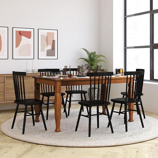 Taylor & Logan Lennox 60" Solid Wood Dining Table in an Walnut Matte Finish, Seating for 6, Stylish Turned Wooden Legs, Perfect for Hosting or Everyday Meals