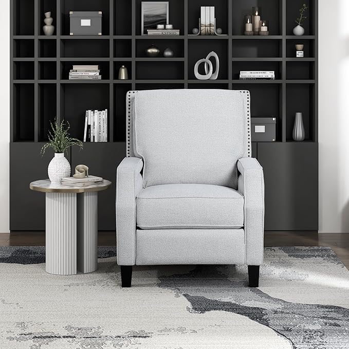 Lexicon Push Back Recliner Chair, Reclining Sofa Armchair, Modern Recliner Sofa Chair with Footrest, Chenille Fabric Recliner Arm Chair, Single Sofa Accent Chair for Living Room/Office/Apartment, Grey