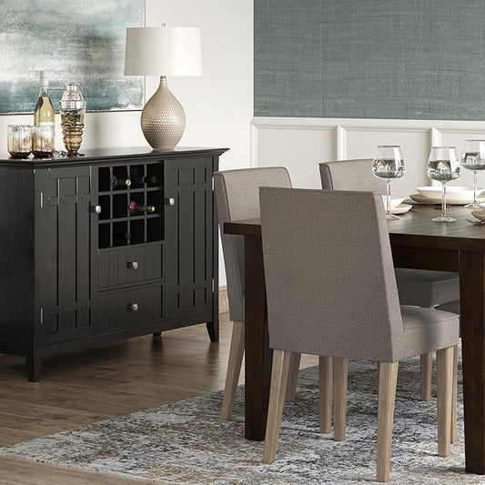 SIMPLIHOME Bartow Kitchen Chairs - Upholstered Solid Hardwood and Woven Polyester Kitchen Chair Set in Taupe, Contemporary Armless Dining Room Seating with Cushioned Seat and Back (Set of 2)