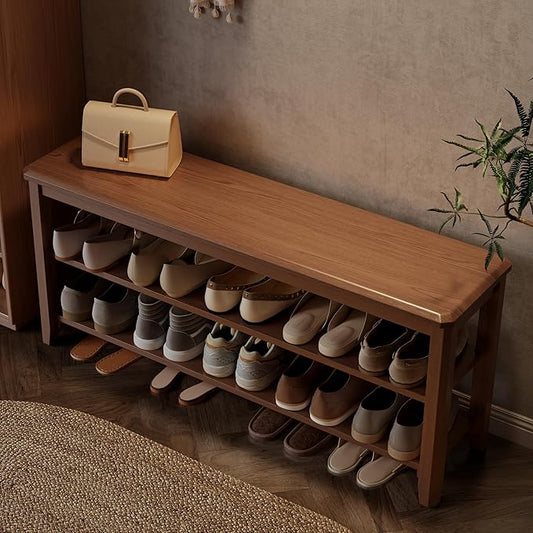 AQIMUELE Wood Shoe Rack Bench for Entryway, 2 Tier Shoe Rack for Front Door Entrance, Shoe Bench with Shoe Storage for Entryway, Bedroom, 47.2"