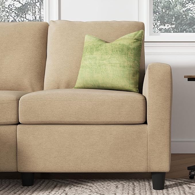 HONBAY L Shaped Couch with Linen Fabric,Convertible, Reversible Sectional Sofa for Small Space, Dark Beige