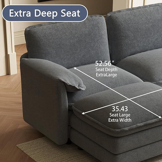 150" U Shaped Cloud Couch Sectionals Comfy Grey Sectional Couches for Living Room Modern Fluffy Oversized Modular Sofas, Chenille Large Big 6 Seat Sofa Set