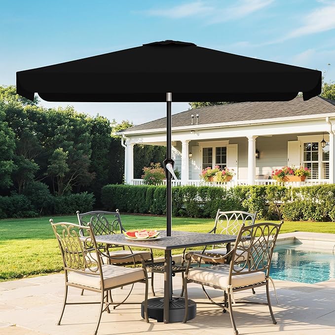 AreShark 6.5 x 10 FT Rectangular Valance Patio Umbrella, Outdoor Umbrella with Tilt and Crank, Market Table Umbrellas W/ 6 Ribs UV Protection for Garden, Deck, Backyard and Pool, Black