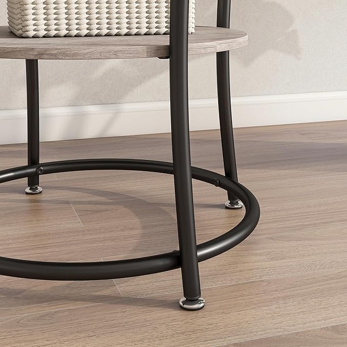 BOFENG Round Coffee Table,2-Tier Center Table with Storage Shelf for Living Room, Bedroom,Small Spaces,Circle Coffee Tables with Sturdy Metal Frame,Easy Assembly,Black+Grey