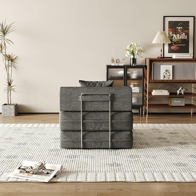 31.5'' Convertible Compressed Corduroy Folding Cloud Sofa Bed Set of 2, 2 Pieces Modern Boneless Pull Out Sleeper Sofa Couch, 3 in 1 Portable Lazy Floor Lounge Chair Set, No Assembly Needed, Grey