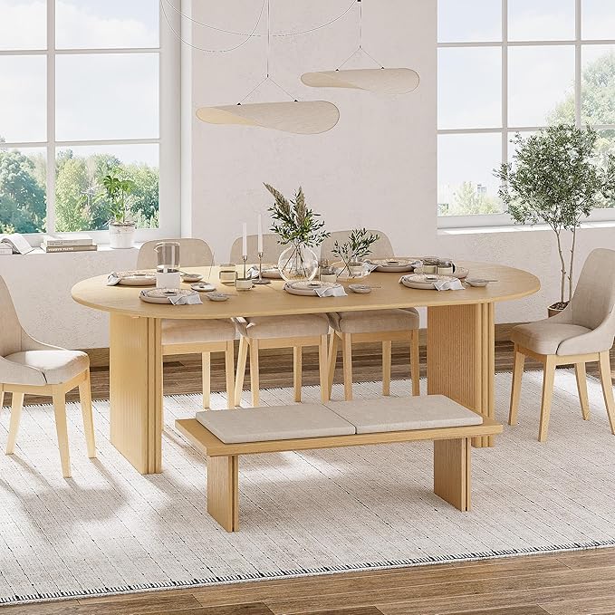 Casaphoria 79" Oval Dining Table, Modern Kitchen Table for 4-6, Farmhouse Style Large Table, Easy Assembly for Living Room, Kitchen and Bar, Natural Wood