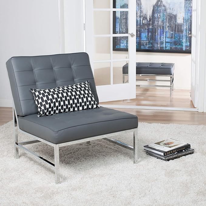 Ashlar Modern Accent Chair in Blended Leather, Chrome/Gray