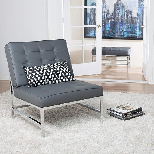 Ashlar Modern Accent Chair in Blended Leather, Chrome/Gray