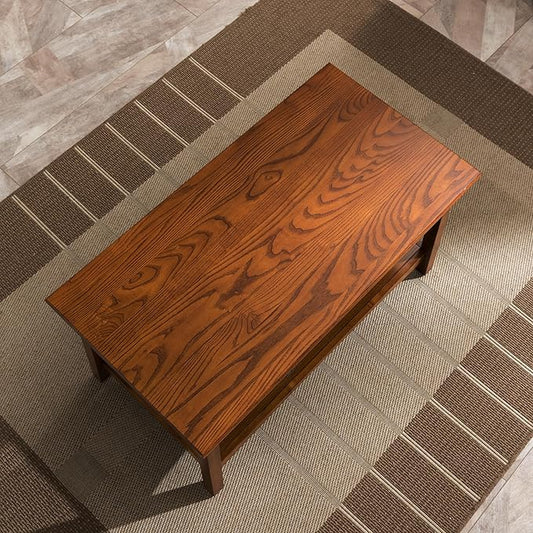 Leick Home 10055-RS Mission Coffee Table for Living Room, Two Drawers and Shelf, Made with Solid Wood, Russet Finish