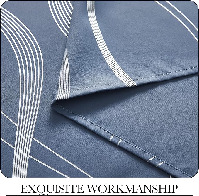 NICETOWN Bedroom Blackout Curtains Panels - Window Treatment Thermal Insulated Solid Grommet Blackout Wave Line Foil Print Design Curtains for Living Room (Stone Blue, Set of 2, 52 by 63 Inch)