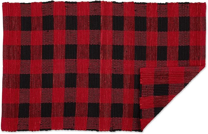 DII Buffalo Check Rug Collection, Hand Dyed Reversible Chindi Rug, 26x40, Red/Black