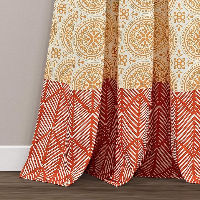 Lush Decor Bohemian Stripe Window Curtain Panels, Pair 52" W x 95" L Fuchsia & Orange - Light Filtering Curtains for Bedroom - Boho Curtains - Maximalist Decor