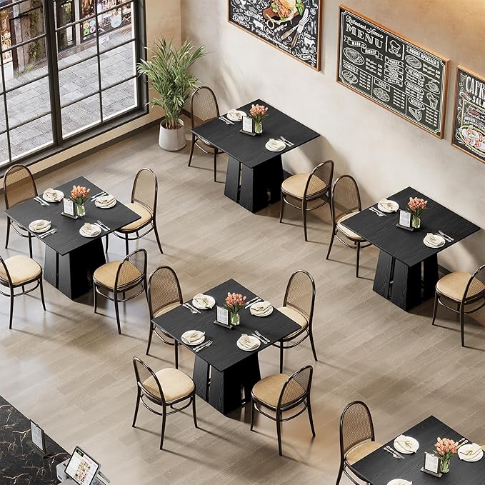 LITTLE TREE Wooden Square Dining Table 4 Sets, 31.5" Farmhouse Kitchen Table with Heavy-Duty Pedestal Base, Dinner Furniture for Dining Room, Living Room, Kitchen (1, Black)