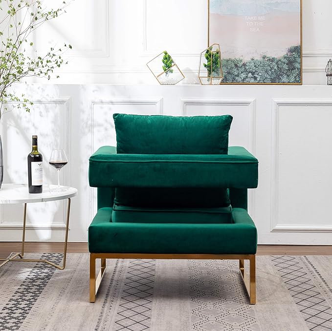 Roundhill Furniture Lenola Upholstered Accent Arm Chair, Green 27.5D x 29.75W x 34.5H in