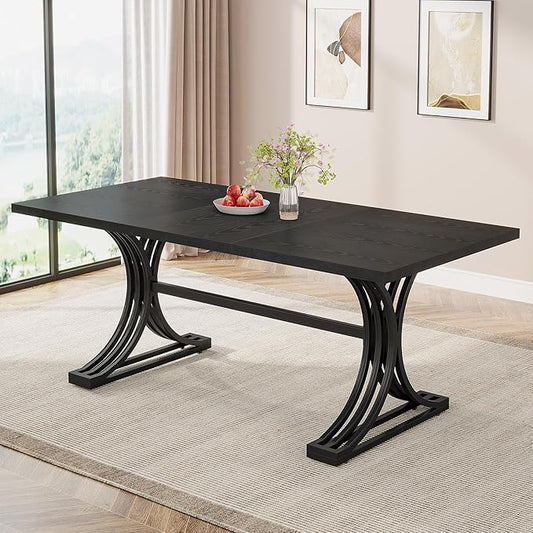 Tribesigns 63-Inch Rectangular Dining Table for 4 to 6, Modern Kitchen Tables with Stylish Metal Trestle Legs, Large Dinner Table for Dining Room, Only Table (Black)