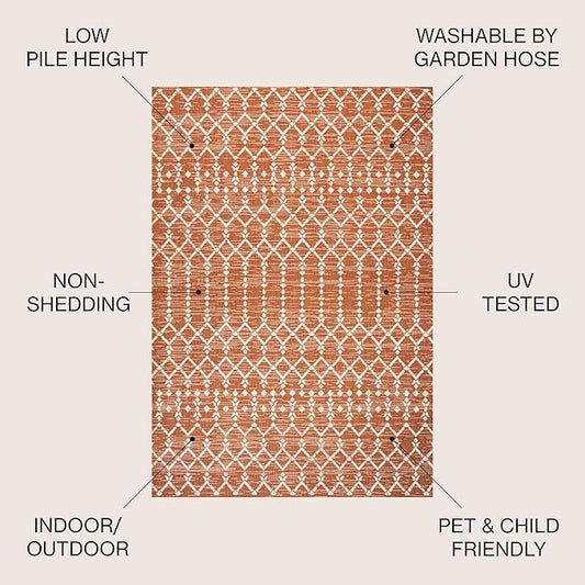 JONATHAN Y Moroccan Geometric Indoor Outdoor Area Rug 4X6 Orange/Cream, Ourika Textured Weave for Backyard, Patio, Porch, Easy-Cleaning, High Traffic, Pet-Friendly, Non-Shedding (SMB108P-4)