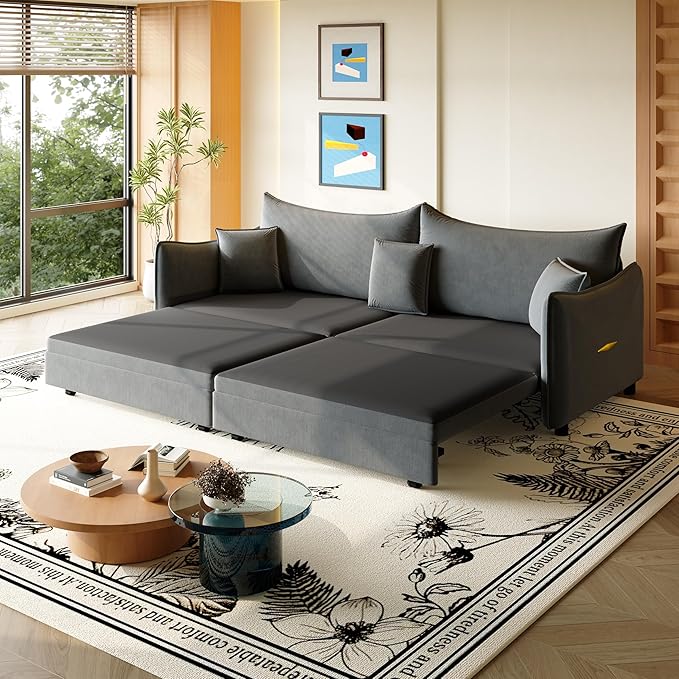 Eafurn 82" Oversized Loveseat Convertible Pull Out Sleeper Sofa Couch Bed King Size, 3-in-1 Sleeper Loveseat Sofa Lounge Chaise with Pull Out Bed and Curved Armrest | Removable Cushions