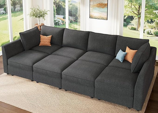 HONBAY Modular Sofa Sectional Sleeper Couch with Storage Seat Reversible Sectional Sleeper Couch Modular Sofa - Snowflake Velvet Grey
