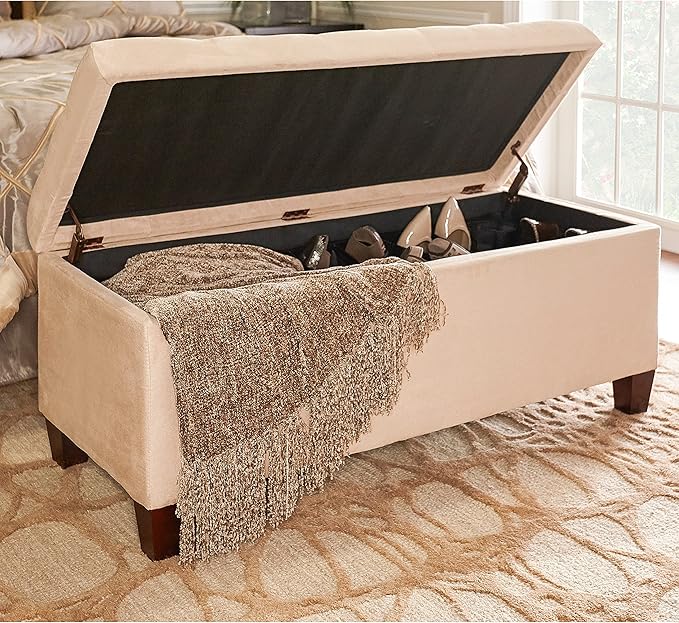 Linon Carmen Shoe Storage Ottoman, 20" x 48" x 20", Beige