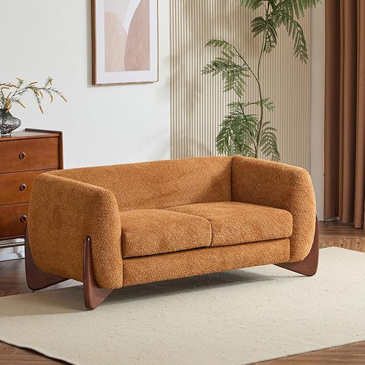 Christopher Knight Home Alma 63" Boucle Loveseat with Wood Legs, 2 Seater Sofa Couches for Living Room, Upholstered Couch Chair, Soft Seating Lounge Sofa Chair, Cozy Loveseat with Armrest, Caramel