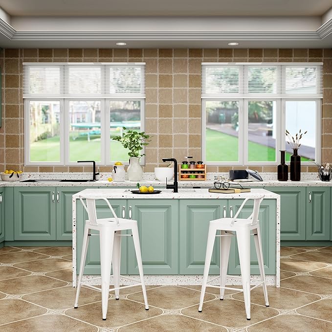 Tongli Metal Bar Stools Set of 2 Counter Stools Metal Bar Chairs Stools Counter Height Barstools Indoor Outdoor (Cream, 2PCS-26)