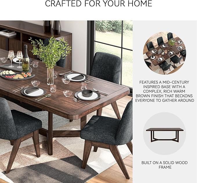 Signature Design by Ashley Kendamor Rectangular Dining Room Extension Table with Table Glide System, Seats up to 8, Wood, 108" Wide with Leaf, Dark Brown